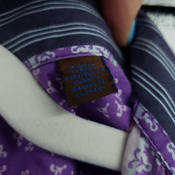 Ted Baker London Purple Striped Mixed Print Collared Button Up Shirt Men's 42 - Picture 7 of 11